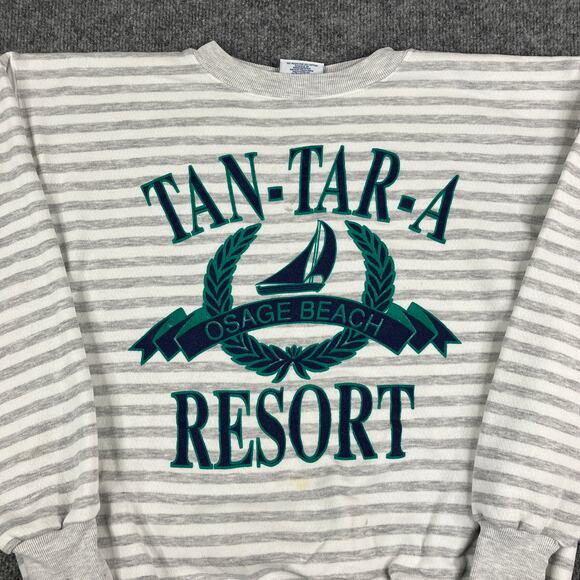 Velva Sheen Sweatshirt Mens XL Gray Striped Tan-Tar-A Resort Graphic Vintage - Picture 2 of 10